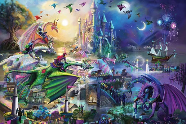 Canvas Print: Dragon Race Into The Night by Rose Khan