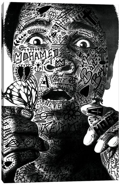 Mohamed Ali Canvas Art Print - Black & White Pop Culture Art