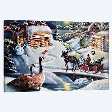 Santa And Reindeer Canvas Print #RSR101} by D. "Rusty" Rust Canvas Art