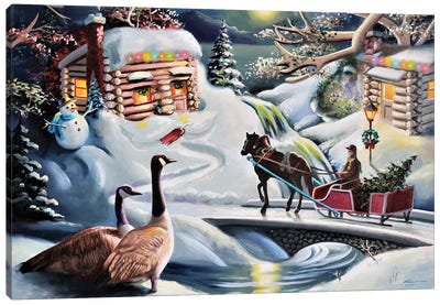 Santa And Reindeer Canvas Art Print - Snowman Art