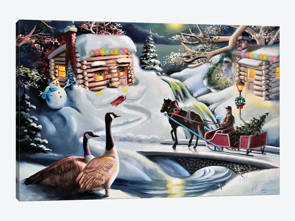 Santa And Reindeer by D. "Rusty" Rust 1-piece Canvas Print