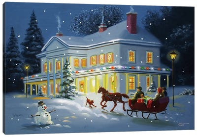 Horse Sleigh - Christmas Canvas Art Print - Snowman Art