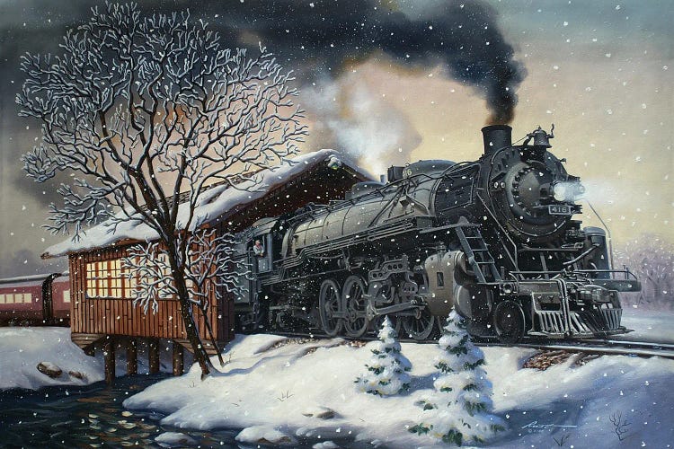 Train And Covered Bridge by D. "Rusty" Rust wall art