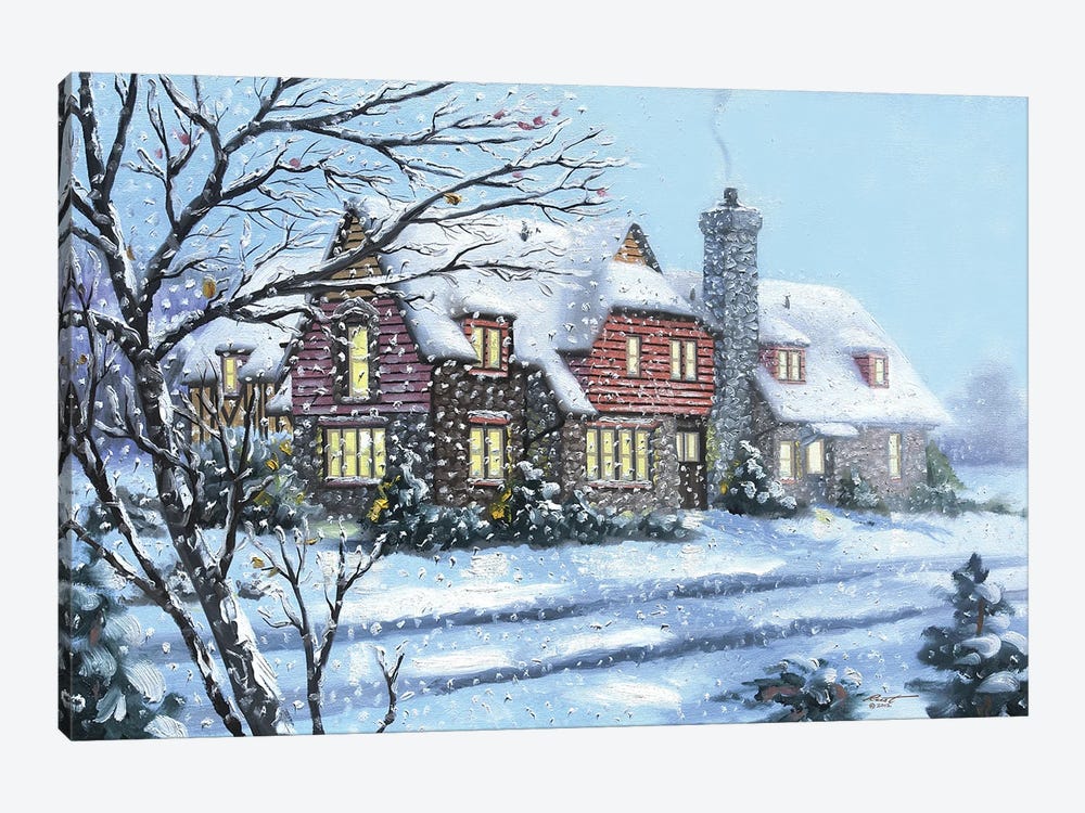 House With Wintry Mix by D. "Rusty" Rust 1-piece Canvas Artwork