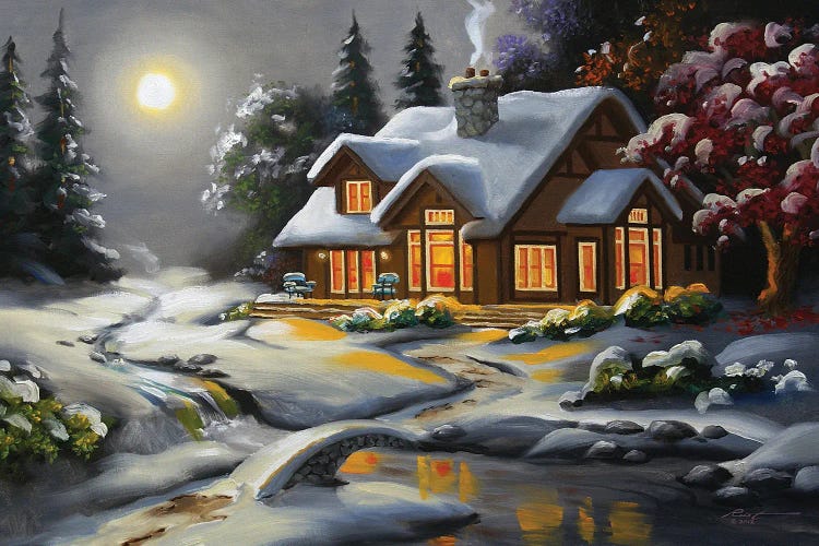 Moonlit House In Snow