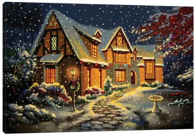 Pretty House Snow Scene Canvas Art Print - Cabins