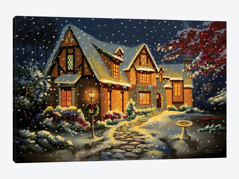Pretty House Snow Scene by D. "Rusty" Rust 1-piece Canvas Print