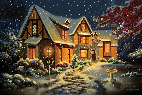 Cabins: Pretty House Snow Scene by D. "Rusty" Rust