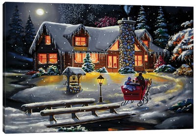 Over The Bridge And Home We Go Canvas Art Print - Christmas Scenes