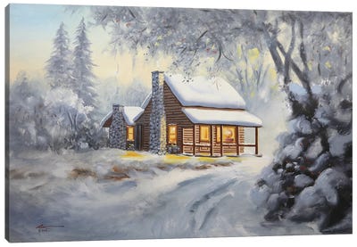 Winter Cabin Canvas Art Print