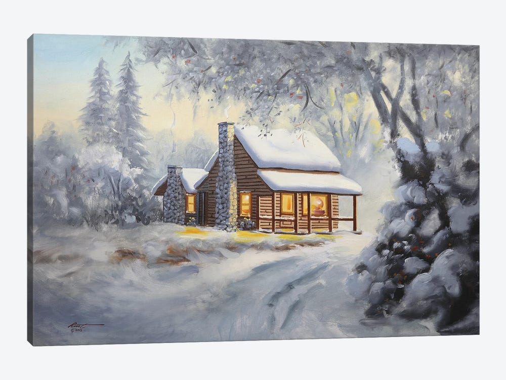 Winter Cabin by D. "Rusty" Rust 1-piece Canvas Art Print