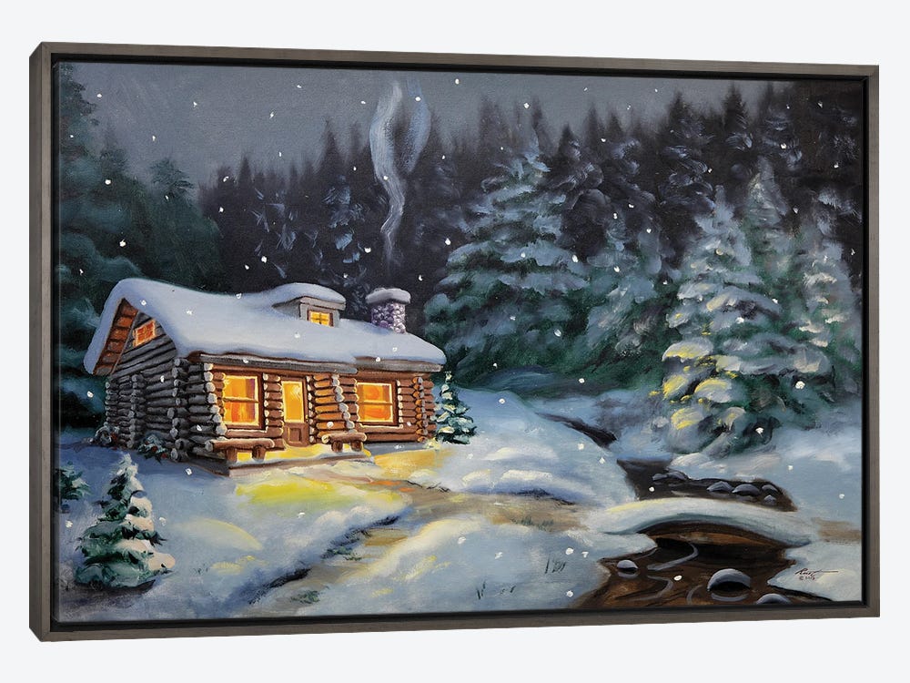 Snowy Cabin, Acrylic on 8x8 canvas ❄️ : r/painting