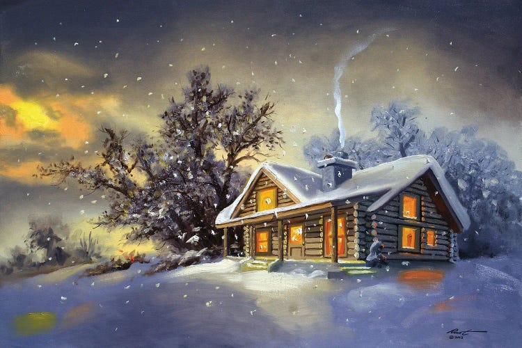 Cabin In Winter At Dawn