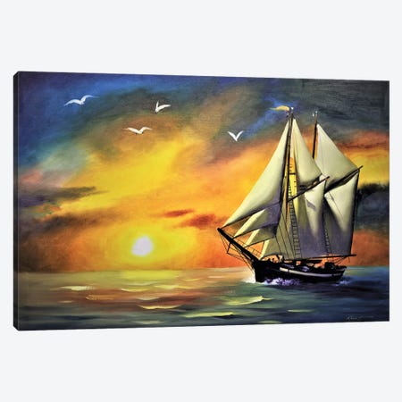 Sailing At Sunset Canvas Print #RSR144} by D. "Rusty" Rust Art Print