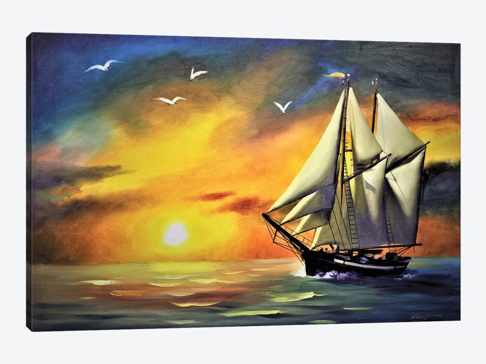 Sailing At Sunset by D. "Rusty" Rust 1-piece Canvas Wall Art