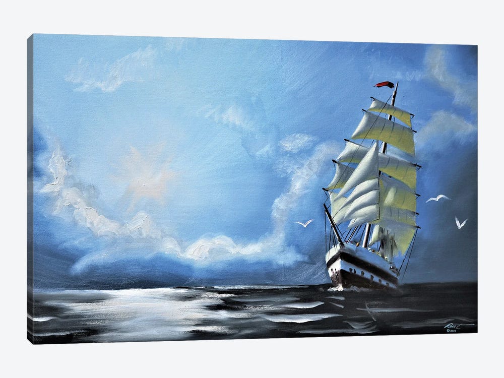 Clipper Ship At Midnight by D. "Rusty" Rust 1-piece Canvas Art Print