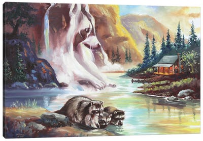 Raccoons! Canvas Art Print - Cabins