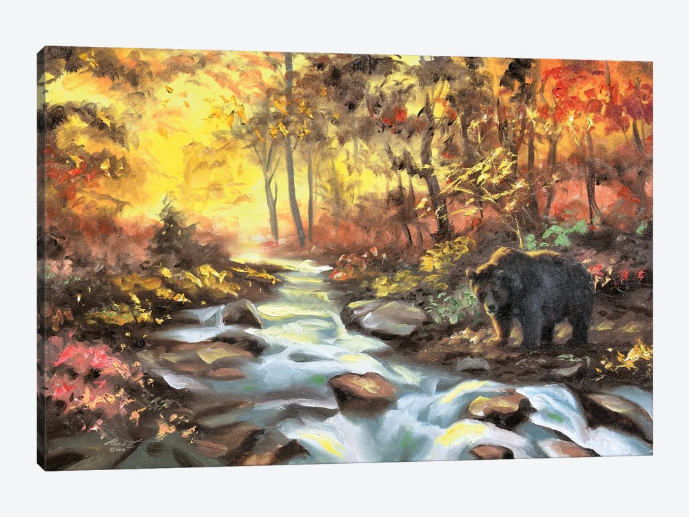 Black Bear Autumn By The Creek by D. "Rusty" Rust 1-piece Art Print