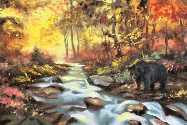 Brown Bears: Black Bear Autumn By The Creek by D. "Rusty" Rust