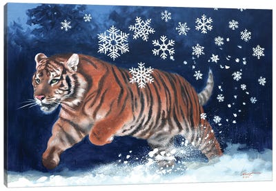 Tiger Playing In The Snow Canvas Art Print - D. "Rusty" Rust