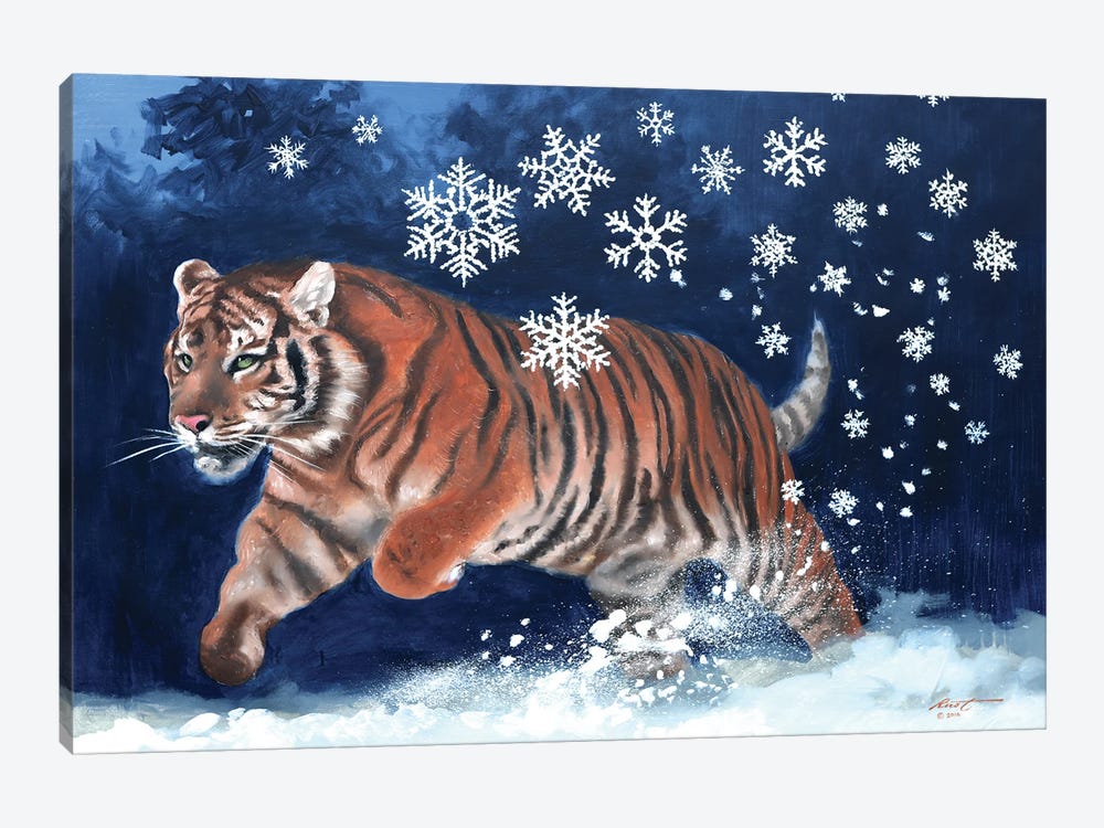 Tiger Playing In The Snow by D. "Rusty" Rust 1-piece Canvas Art Print