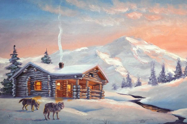 Cabins: Wolves By The Cabin by D. "Rusty" Rust