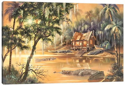 Gator Bayou Canvas Art Print - Reptile & Amphibian Art