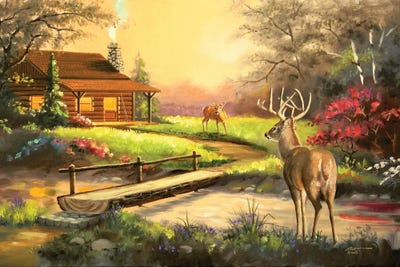 Deer By A Cabin by D. "Rusty" Rust art print