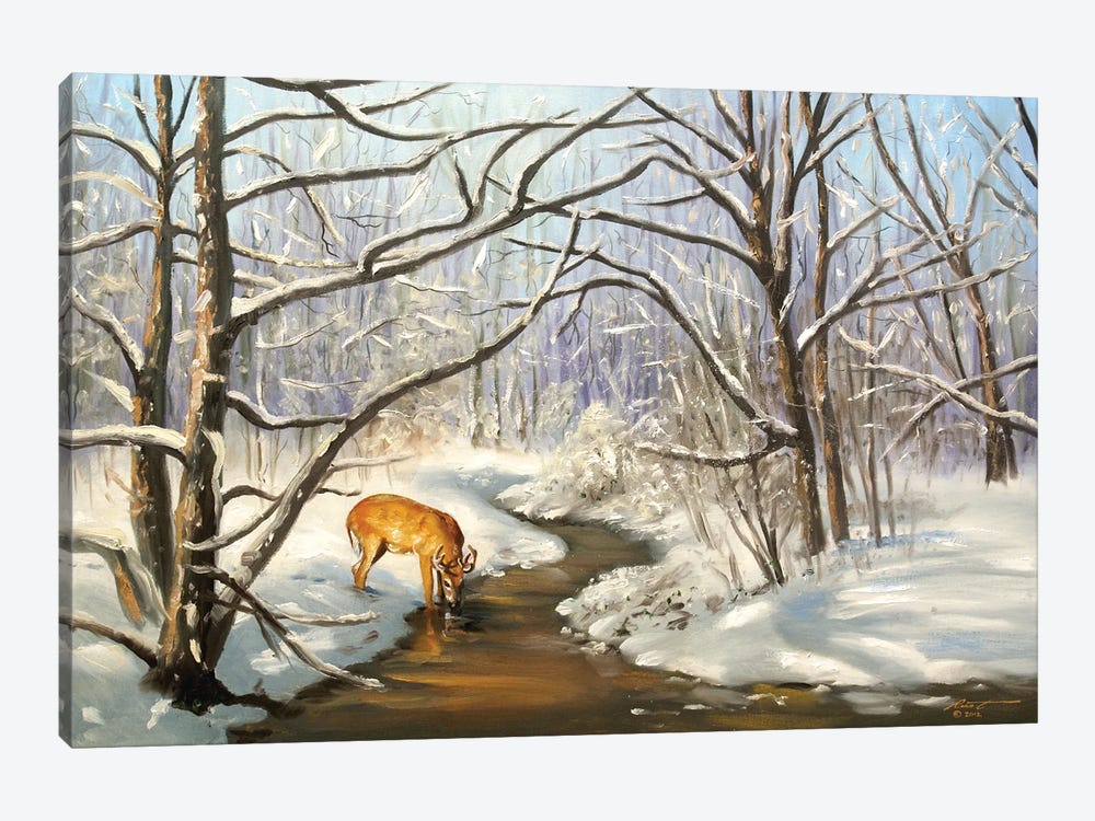 Deer In Wintry Scene by D. "Rusty" Rust 1-piece Canvas Artwork