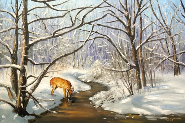 Rustic Winter: Deer In Wintry Scene by D. "Rusty" Rust