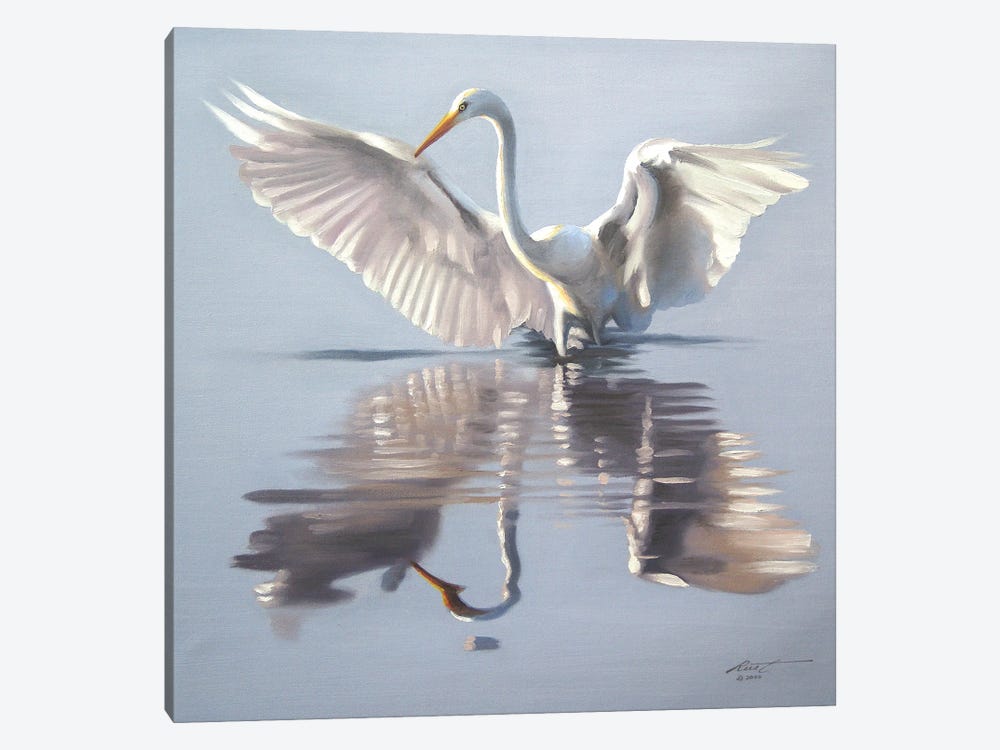 Snowy Egret Showing-Off In The Water by D. "Rusty" Rust 1-piece Canvas Artwork