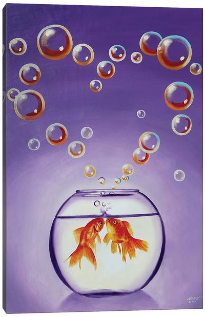 Two Loving Goldfish Canvas Art Print - Playful Surrealism