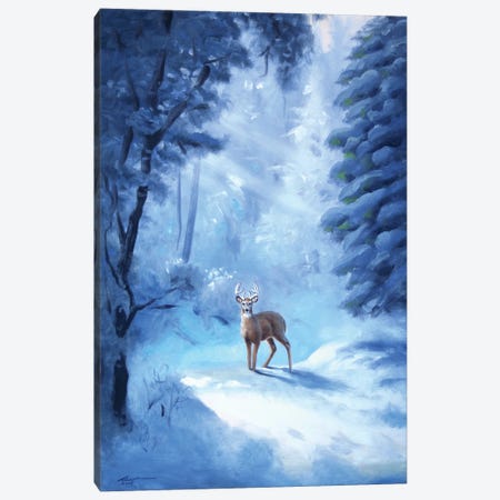 Buck In Snow Canvas Print #RSR26} by D. "Rusty" Rust Canvas Art Print