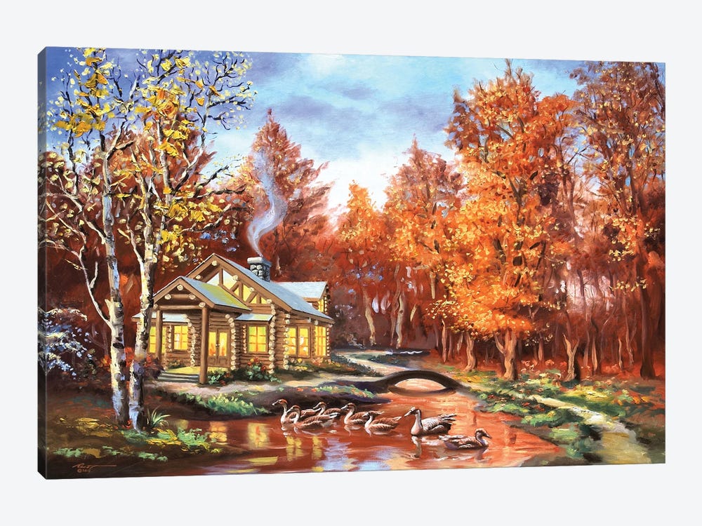 Ducks Swimming In Pond by D. "Rusty" Rust 1-piece Canvas Wall Art