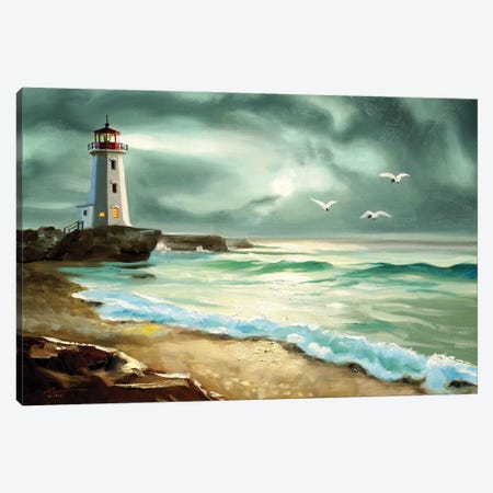 Lighthouse by the Seahorse Canvas Print #RSR284} by D. "Rusty" Rust Canvas Wall Art