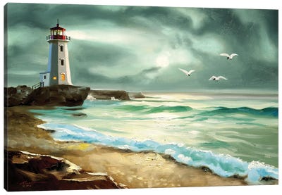Lighthouse by the Seahorse Canvas Art Print - D. "Rusty" Rust