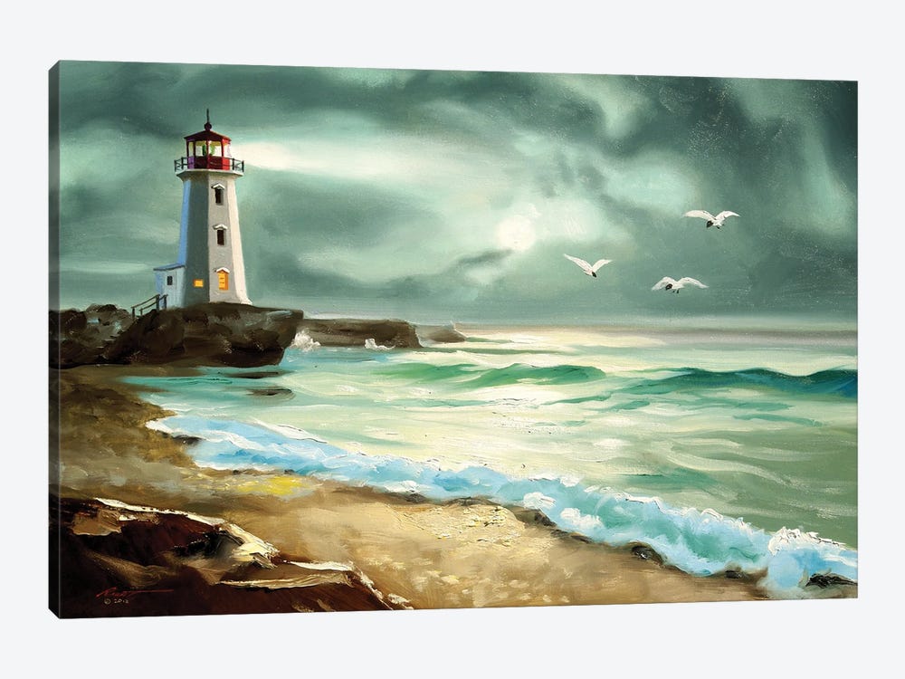 Lighthouse by the Seahorse by D. "Rusty" Rust 1-piece Canvas Wall Art