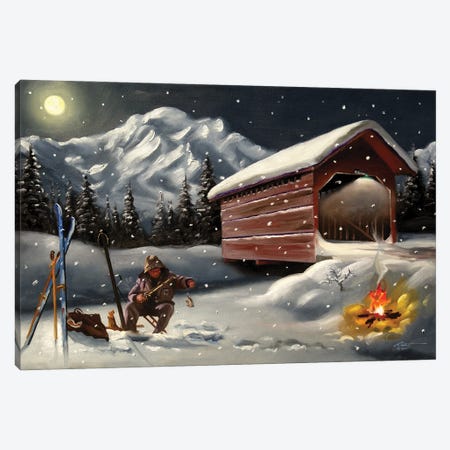 Man Ice Fishing by Covered Bridge Canvas Print #RSR287} by D. "Rusty" Rust Canvas Artwork