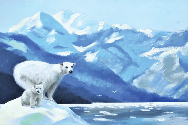 Mama And Cub Polar Bears On Iceberg by D. "Rusty" Rust wall art