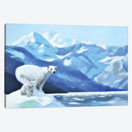 Mama And Cub Polar Bears On Iceberg Canvas Print #RSR309} by D. "Rusty" Rust Canvas Art