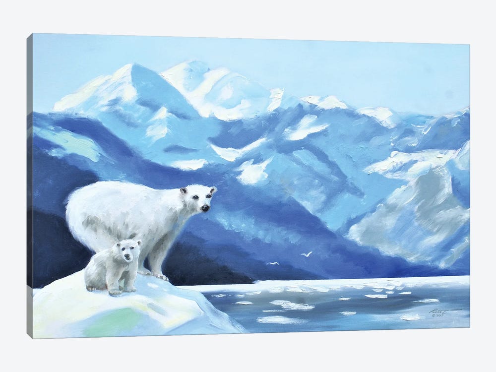 Mama And Cub Polar Bears On Iceberg by D. "Rusty" Rust 1-piece Canvas Art