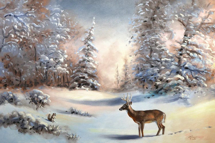 Deer In Snow Scene