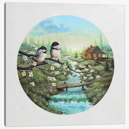 Two Chickadees Canvas Print #RSR318} by D. "Rusty" Rust Art Print
