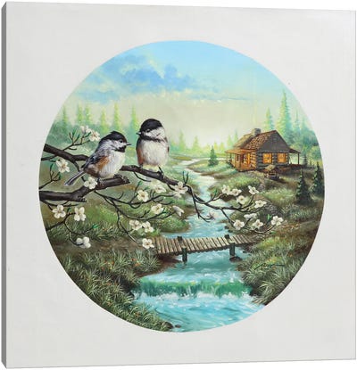 Two Chickadees Canvas Art Print - Cabins