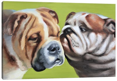 Loving Bulldogs Canvas Art Print - Bulldog Art