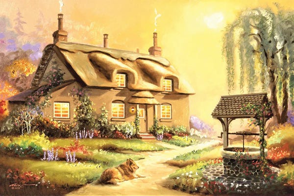 Cabins: Pretty Cottage With Stone Well by D. "Rusty" Rust