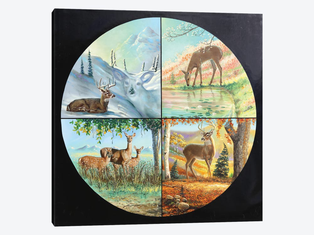 Deer Four Seasons by D. "Rusty" Rust 1-piece Canvas Wall Art