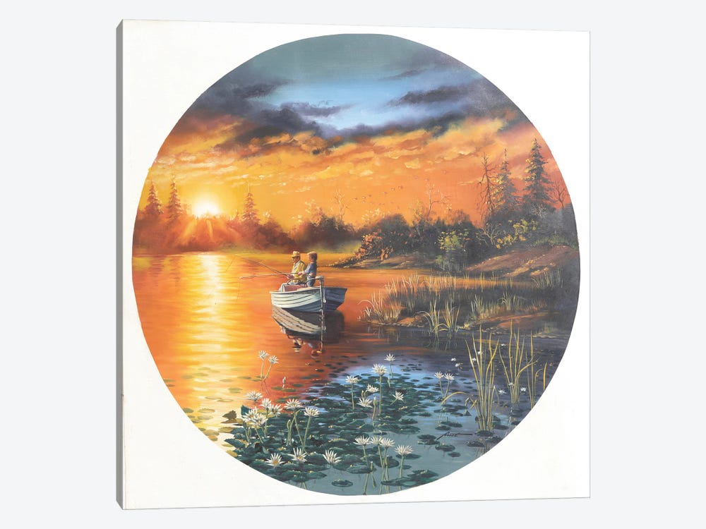 Fishing On The Lake by D. "Rusty" Rust 1-piece Canvas Wall Art