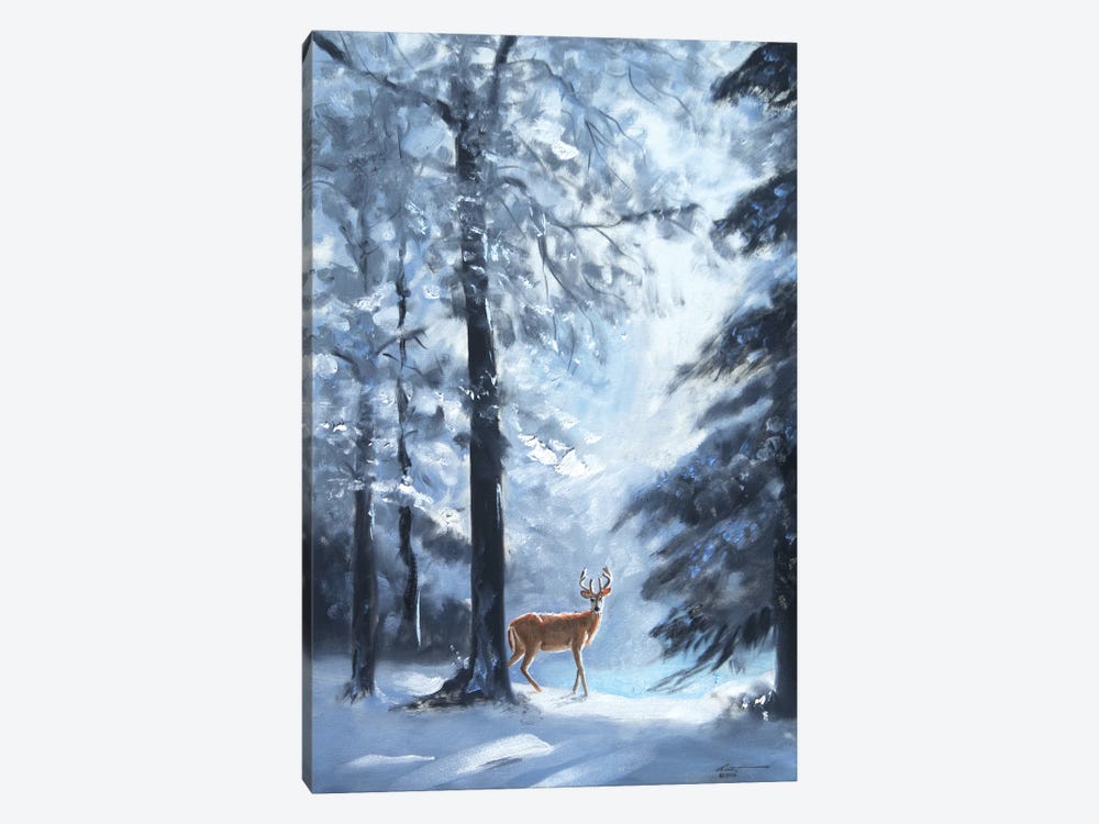 Deer In Snowy Woods by D. "Rusty" Rust 1-piece Canvas Print