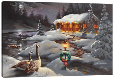 Christmas Geese Canvas Art Print - Cabins